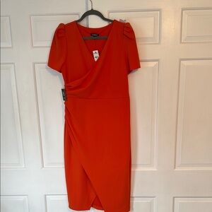 Express Elegant Orange midi Wrap Dress